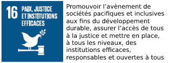 UNO sustainable development goal number 16 with text in French